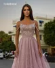 Parti Elbiseleri Seksi Tüplü Üst Parıltılı Muhteşem Pembe Boncuklu Zarif Balo Elbisesi Spagetti Askıları Kristal Parlak Tül A Hattı Kadın Gecesi