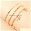 Fußkettchen 17Km Bohemian Gold Schmetterlingskette Fußkettchen Set Für Frauen Mädchen Mode Mti-Layer Fußkettchen Fuß Knöchel Armband Strand Schmuck 828 Dh1Co