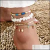 Ankiety 4pcs/Set Kobiety łańcuchy Anklets Pearl okrągły kawałek Naturalny żwirowa brzęczenie Czech Bransoletka Bransoletka kostki Jewel kostki 337 G2 Dhxub