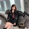 Women's Knits Thick Stitch Flower Embroidery Fashion Retro Sweater Overszie Black Button Cardigan Coat Fall Winter Women Clothes