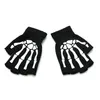 Gants de tricot chauds pour adulte solide acrylique demi-doigt gant squelette humain tête pince impression cyclisme gants de poignet antidérapants FY5602