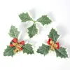 Imitación floral verde bayas de acebo artificiales con hojas para corona navideña arreglo floral de boda regalo decoración de álbumes de recortes falso 5 6 cm 220914