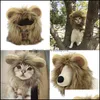 Costumes de chat drôle mignon animal de compagnie chat Costume Lion crinière perruque chapeau pour chien Halloween vêtements de noël déguisement avec oreilles livraison directe Dhazw