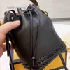 Evening Bags Vintage Print Woven Bucket Women Handbag Pleated Closure Shoulder Leather Designer Crossbody Female Purses