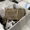 12A All-New Mirror Quality Designer 25CM Medium Flap Bag Womens Woven wool Purse Luxurys Handbags Vintage Real Leather Shoulder Gold Chain Box Bag
