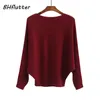 Women's Knits Tees BHflutter Sweater Women Slash Neck Knitted Winter Sweaters Tops Female Batwing Cashmere Casual Pullovers Jumper Pull Femme 220915