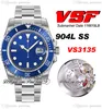 VSF V3 40mm VS3135 Automatische Herren Watch Ceramics Lünette Blaues Zifferblatt 904L Oystersteel -Armband Super Edition gleiche Serienkarte Reinigung C3