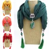 Berets Women Scarf Ceramic Beads Fringed Peacock Pendant Plain Color Long Tassel Necklace Shawl Ethnic Style Jewelry