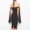 Casual Dresses Gabriela Dias Lace Up Cold Shoulder Slash Neck Sleeveless Bodycon Bandage Sheath Knee Length Dress