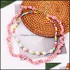 Pendant Necklaces 2Pcs/Set Bohemian Mticolor Beads White Pearl Beaded Necklaces For Women Boho Pink Natural Stone Necklace Party Jewe Dhw23