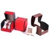 Watch Boxes Vintage PU Leather Storage Box Packaging Waistwatch Luxury Bracelet Necklace Accessory Display Flip Cases