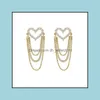 Stud Love Tassel Mti-Layer Chain Stud Earrings New Trendy Korean Heart-Shaped Rhinestone Earring Party Jewelry Gifts 1207 E3 Drop Del Dhcsl