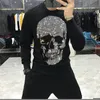 Men's Hoodies Sweatshirts European Winter Brand Hoodie Shiny Skull Diamond Fashion Hoody Fleece Warm Casual Sweatshirt Street Star Oversize 220915