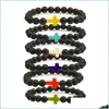 Beaded Strands New Strands Essential Oil per diffusor 8mm Black Lava Cross Stone Pärlor Armband Stretch Yoga Smycken 843 Q2 Drop Del Dhhry