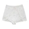 Kvinnors shorts Kvinnor Johnature Summer Casual Lace 2022 Elastisk midja Simple White Tie All Match Bohemian Beach Women