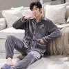 Heren slaapkleding mannen pyjama's passen lange mouwen broek revers revers een verscheidenheid aan driedimensionale gesneden fleece v-neck home service herfst winter