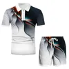 Passos masculinos sets masculinos de impress￣o de rel￢mpago 3D Polo de mangas curtas de mangas curtas Camisa p￳lo de manga curta Moda Zipper Polo de duas pe￧as 220914