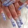 Unghie finte 24 pezzi adesivo per unghie con strass a cuore lungo riutilizzabile per le donne ragazze facile da indossare manicure premere su C66