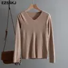 Women's Knits Tees chic casual Autumn Winter Basic Sweater pullovers Women v-neck Solid Knit Slim Pullover female Long Sleeve warm Khaki Sweater 220915