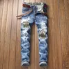 Men's Jeans Mens Retro Distressed Denim Pants Ripped Tie-dyed Slimming Hole Patched Casual