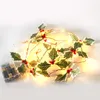 Décorations de Noël 2M LED Guirlande de feuilles Lampe pour l'année Ivy Vine Artificielle Green Fairy String Lights Décor de fête de mariage