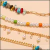Anklets Women Anklets Chains 4Pcs Set Pearl Disc Natural Gravel Tassel Handmade Mti-Layer Boho Beach Anklet Foot Ankle Chain Jewelry Dhvbj