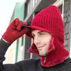 Berets 1 Set Fleece Linting Gloves Color Pastast Hats Men Winter вязаная крышка лица шапочки