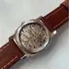 47mm Mens Mechanical Watch 316l Rostfritt stål Polerat fall 17 Juvelmanual Rörelse Lysande hand Real Leather L3VV