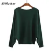 Women's Knits Tees BHflutter Sweater Women Slash Neck Knitted Winter Sweaters Tops Female Batwing Cashmere Casual Pullovers Jumper Pull Femme 220915