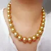 Nowa biżuteria Pearl Wspaniała Ogromna 13-15 mm Morze Południowe okrągły złoty naszyjnik perłowy 18 cali 270q