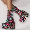 Boots Goth Short Platform Boots Ladies Sexy Punk Heels Ankle Boots For Women Winter Flower Print Fetish Party Shoes Woman Large Size L220915