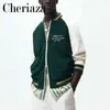 Herenjacks Cheriaza Autumn Men American Style Retro Baseball Uniform Casual Colorblocking Long Sheeves Borduurwerk Outerwear Bomber Jacket T220914