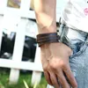 Punk Wide Drawing Leather Bangle Cuff Multilayer Wrap -knapp Justerbar armband Handband för män Kvinnor Fashion Jewelry