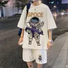 メンズトラックスーツ韓国ファッションストリートウェアヒップホップロックカジュアルショートスーツ面白いベアTシャツショーツ2ピースセットサマートラックスーツ服220914