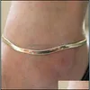 Ankletter Ny Sier / Gold Flat Snake Chain Anklet Armband Kvinnor Simple Delicate Foot Summer Beach Feet Jewelry Lots 12 PCS 189 W2 Drop Dhejc