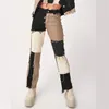 여자 청바지 여성 여성 패치 워크 스키니 스트레이트 다리 미드 허리 데님 바지 섹시한 컬러 블록 빈티지 스트리트웨어 바지 패션