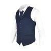 Men's Vests VOBOOM Men Waistcoat Herringbone Tweed Wool Blend Suit Vest Tailored Collar Dress 018