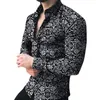 Mäns casual skjortor märke långärmad skjorta blommig manlig blus sommar höst toppkläder camisa maskulina försäljning 220915