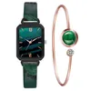 Wristwatches New Watch Women Fashion Casual Leather Belt Watches Simple Ladies Rectangle Green Quartz Clock Dress Watches Reloj Mujer J220915