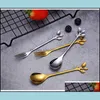 Kaffescoops rostfritt st￥l Leaf Spoon Fork Kaffete K￶k Gadget Sier Gold Scoop dessert Julklapp leverans 2021 HOM DHDQY