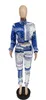 Kvinnors sp￥rningsdr￤kter 2022 Spring Casual Print Women Two Piece Set Sl￥ ner krage sk￶rd toppbyxor sp￥rdr￤kt streetwear kl￤der f￶r outfit