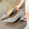 Отсуть обувь большого размера Женщина свадебные свадебные насосы серебряные высокие каблуки с блестками.