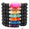 Fili di perline 8Mm Bracciale chakra nero Lava naturale Rocce vulcaniche Colorf Donna Uomo Braccialetti con perline forza elastica Yoga 2 6Xd K2B Dhzst