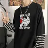 Erkekler tişörtleri baki hanma anime manga gömlek hip hop büyük boy erkekler uzun kollu patchwork şerit t-shirt harajuku serin çizgi film yaz tshirt