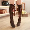 Botas comemore Mulheres S High Autumn Winter Lace Up Knee High Boot Sapath Woman Brown N Cane Sneakers 34 220915