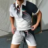 Chándales de hombre Conjuntos de hombre Rayo de color 3D Impresión de verano Polo de manga corta Pantalones cortos Traje Cremallera de moda Polo de dos piezas 220914