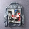 Men's Jackets American Streetwear Fashion Blue Color Retro Washed Patchwork Hip Hop Destroyed Ripped Denim Hombre 220915