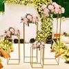 Party Decoration Diy Square Flower Stand Shiny Gilded Iron Shelf Gyllene smides bröllopsbåge T Stage Scene