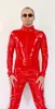 Mens Sexy Catsuit Costumes Full Body noir Brillant PVC Faux Cuir combinaison Halloween Party Cosplay Costumes avant 3-way zipper to Ass