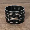 Ampia bracciale in pelle braccialetta multistrato Pulsante Bracciale regolabile Bracciale per uomini Donne Fashion Gioielli Nero